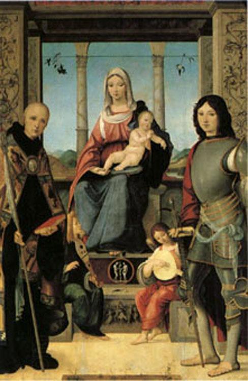 Francesco Marmitta The Virgin and Child with Saints Benedict and Quentin and Two Angels (mk05)